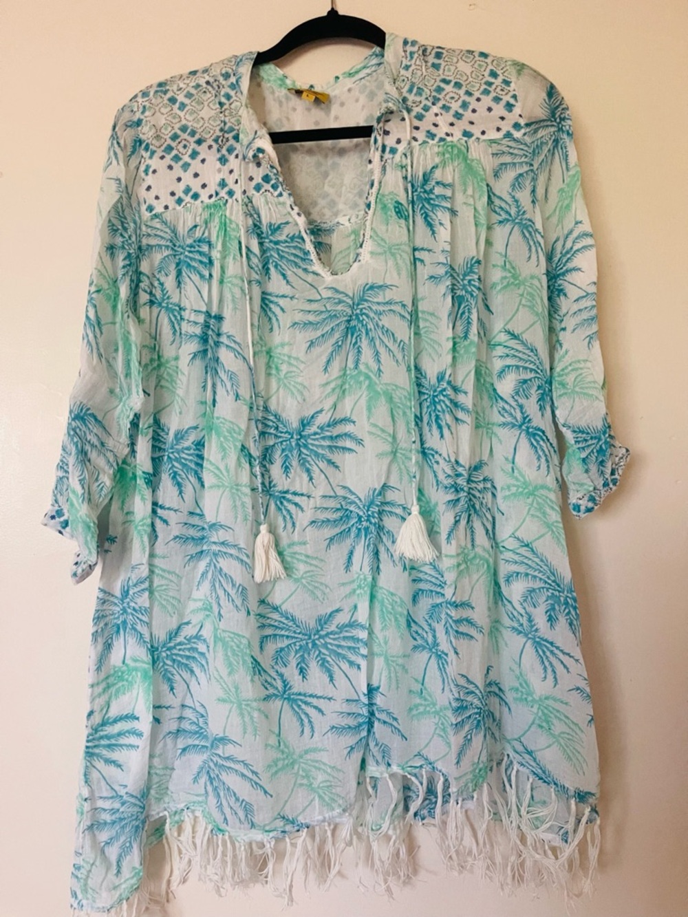 Roberta Roller Rabbit White Swim Cover-Up Tunic with Aqua & Turquoise Palm Print